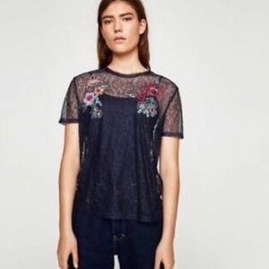 Zara lace sheer short sleeve top BRAND NEW W/TAGS